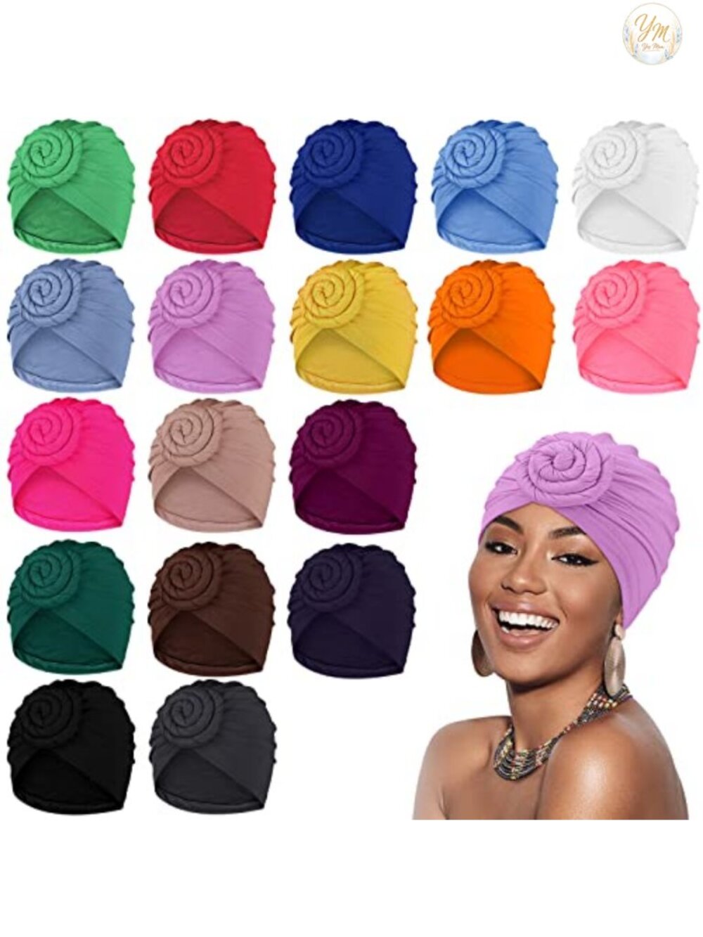 18 Pcs African Turban Head Wraps Pre Tied Flower Knot Bonnet Beanie Hairwrap